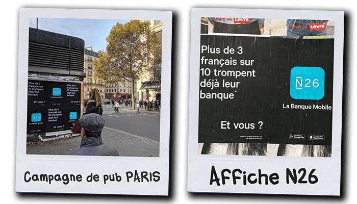 Affiches collés sur les murs de la campagne de publicité N26 à Paris en 2017