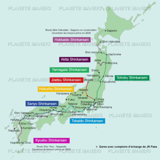 Carte des lignes de trains shinkansen