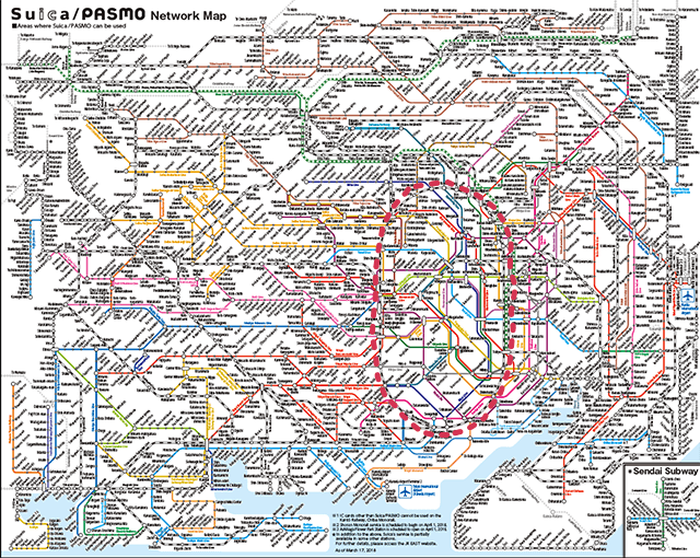Plan des lignes de chemins de fer de la capitale japonaise et de sa région