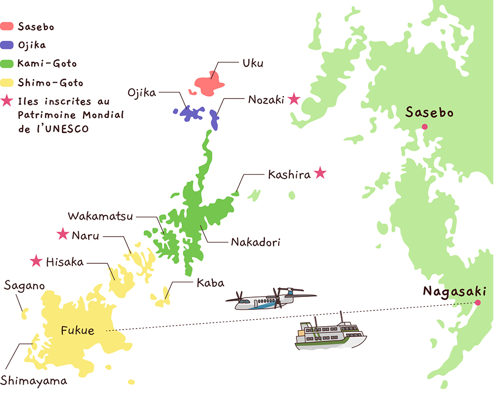 Ceci est une illustration des principales îles de l'archipel Goto