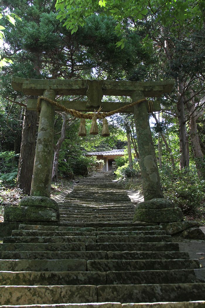 Montée des marches du sanctuaire Ichiogi sur l'île de Hisaka (Goto)