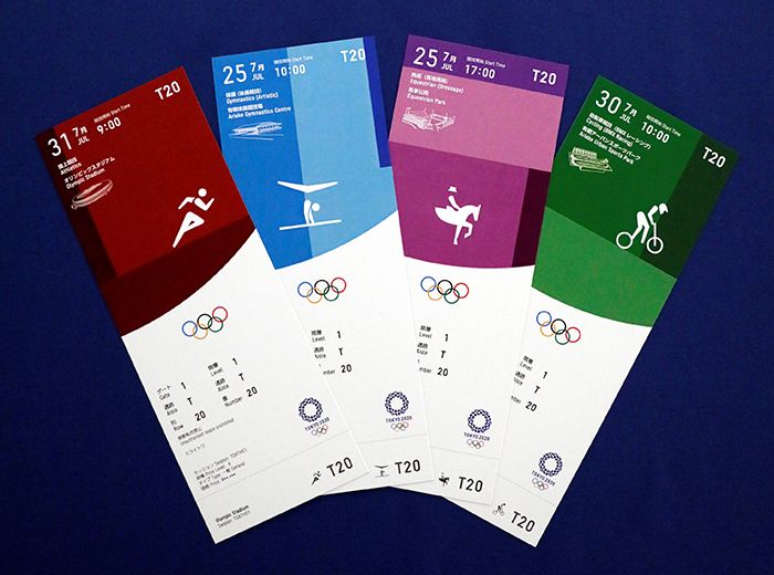 Billets des JO de Tokyo 2020 avec les 4 couleurs distinctives