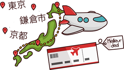 Carte du Japon, avion et billet